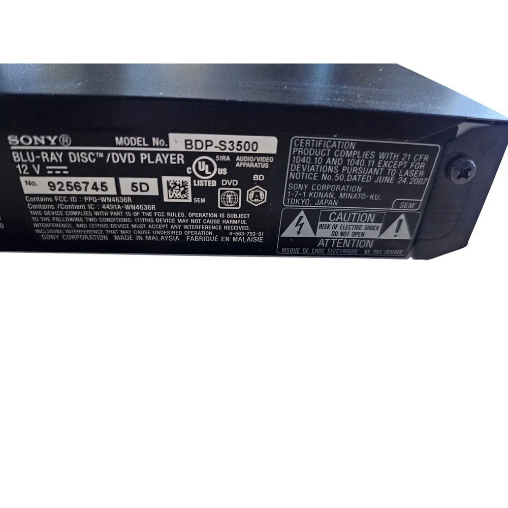 Sony BDP-S3500 Blu-ray DVD Player Built-in Wi-Fi Streaming W/Remote HDMI Black - Picture 7 of 10